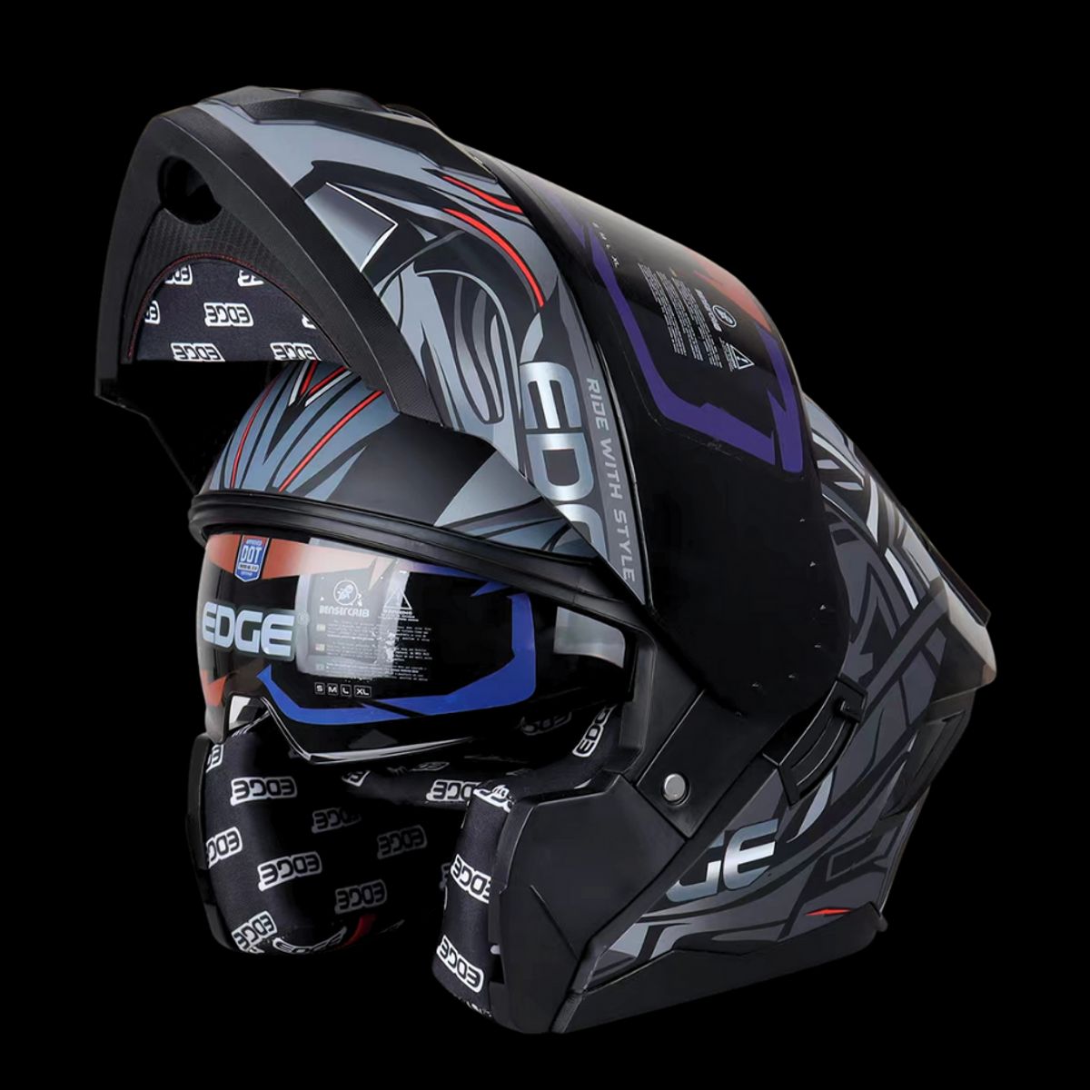 EDGE HELMETS - Casco EDGE Abatible Boston Steelix Gris Cert. DOT I ECE