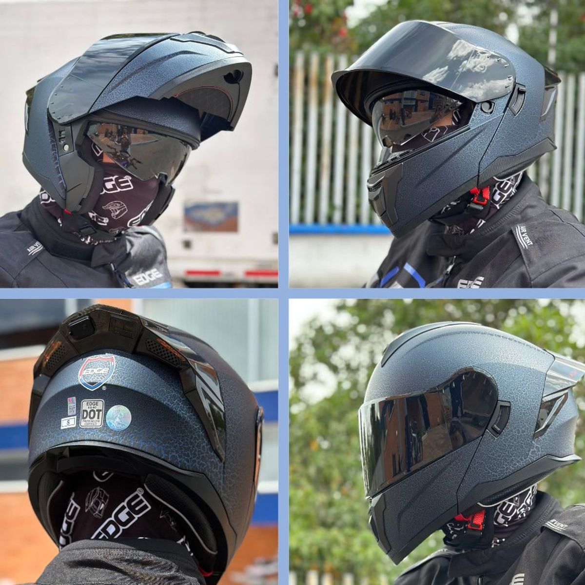 EDGE HELMETS - Casco EDGE Abatible Boston Texturizado Azul Cert. DOT - ECE