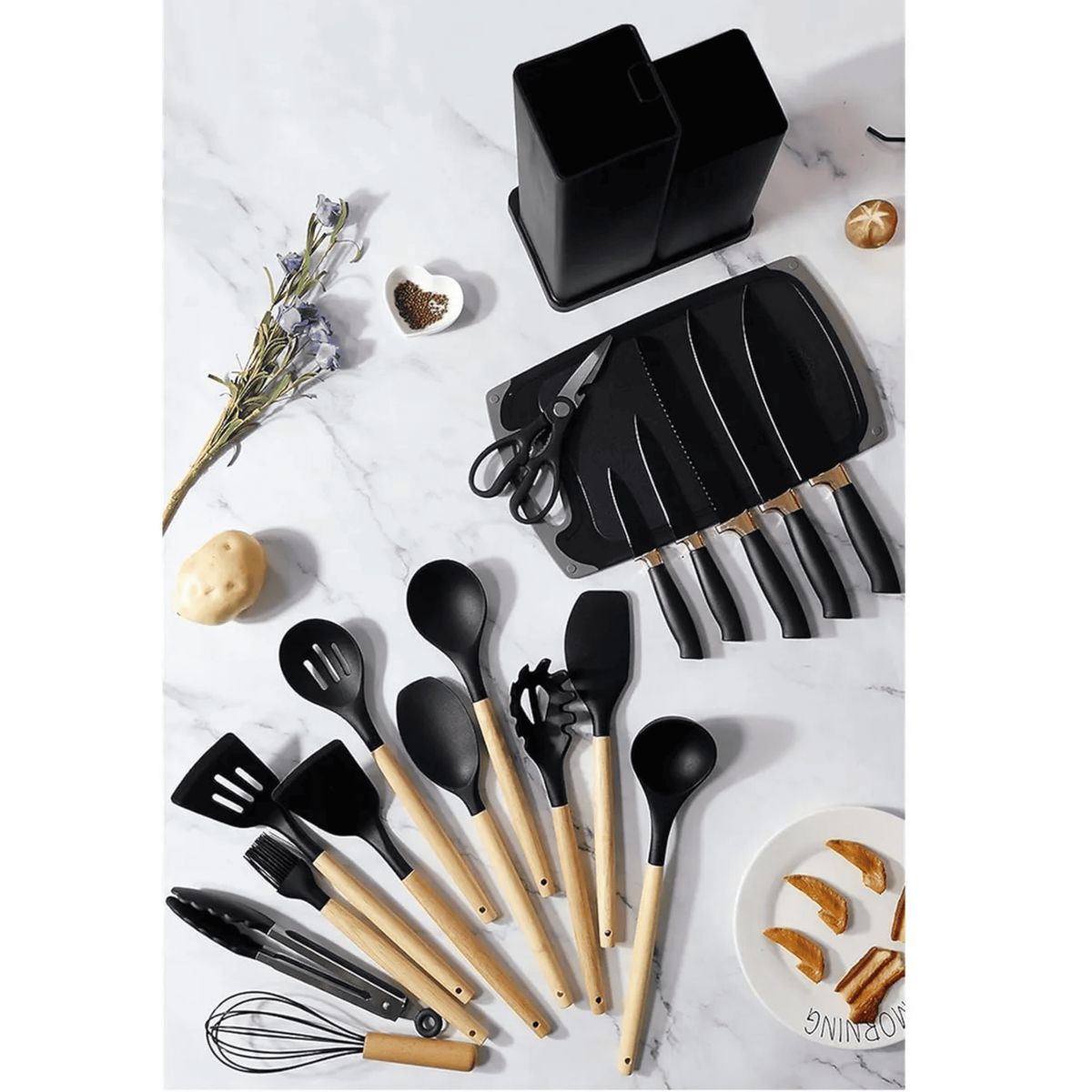 KITCHEN - Set De Utensilios De Cocina en Silicona SIN BPA X19 PCS Negro