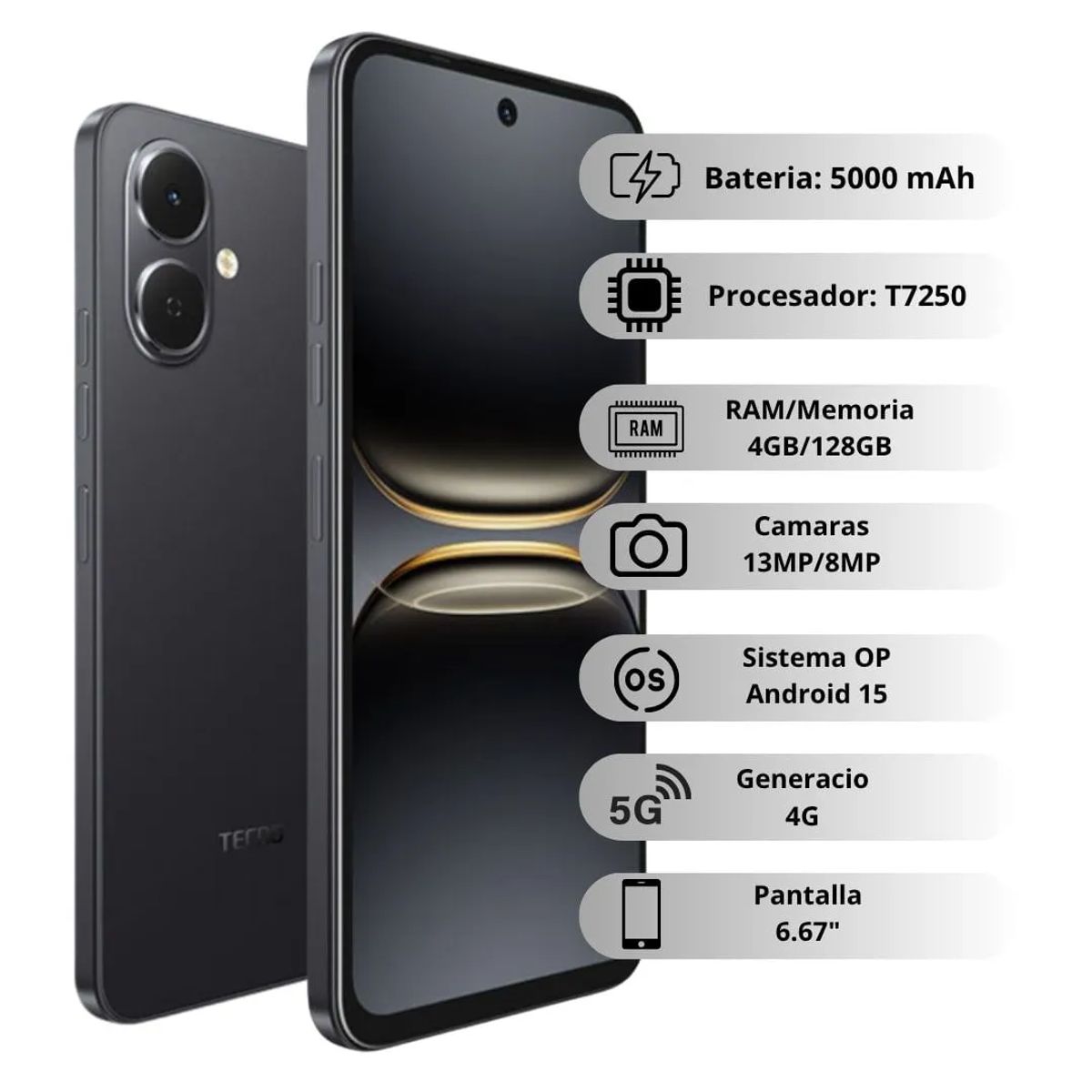 TECNO MOBILE - Celular TECNO KM4 SPARK GO 2 128 GB + 4GB Negro