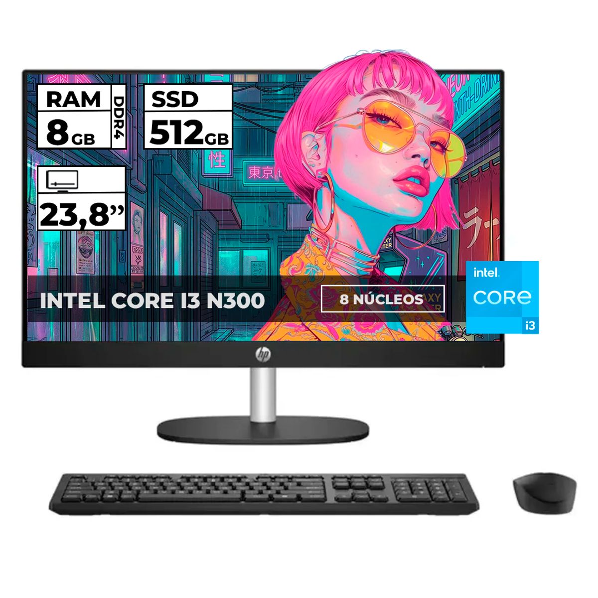HP - Todo En Uno Aio Hp I3 N300 8gb Ram 512gb Ssd 24  Full Hd