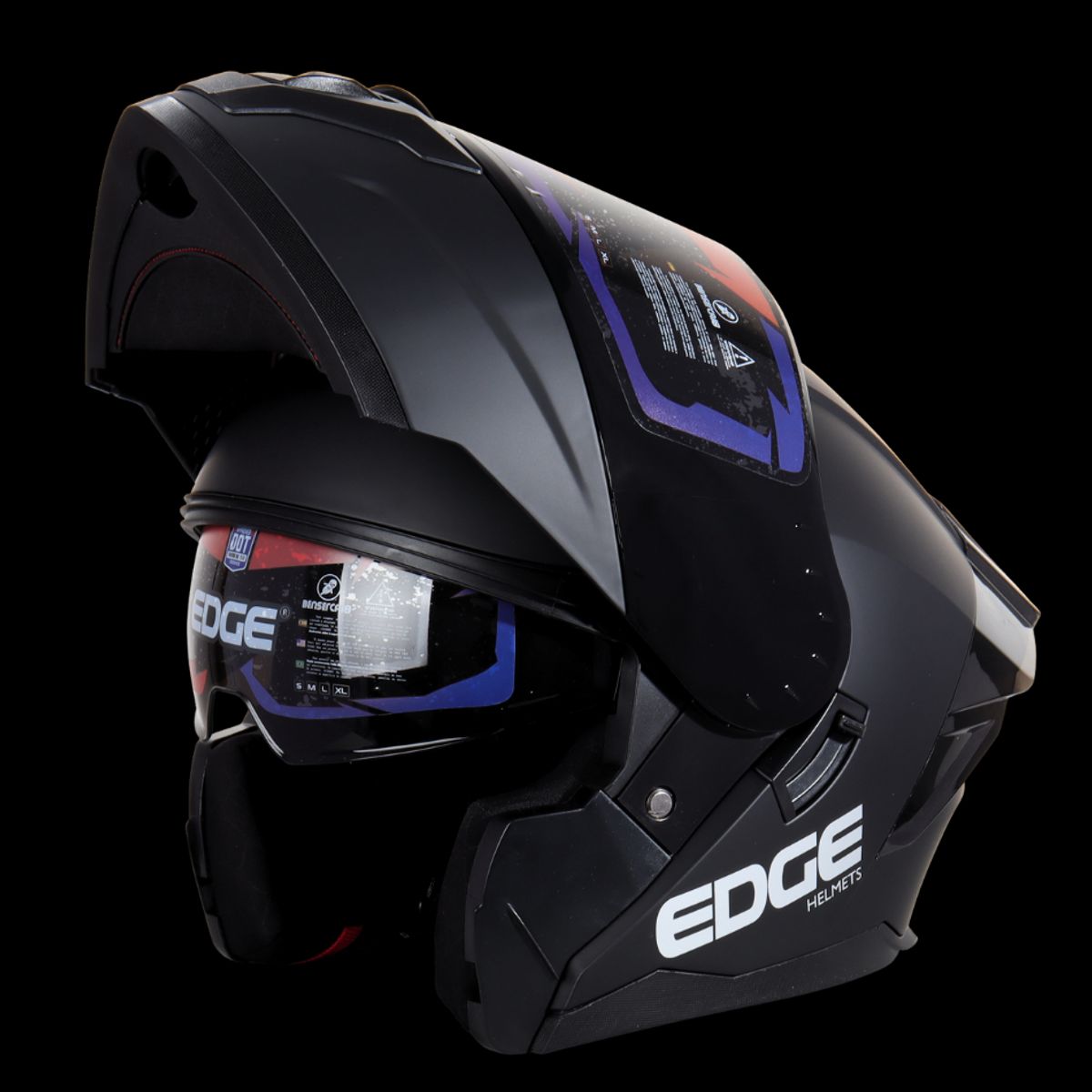 EDGE HELMETS - Casco EDGE Abatible Boston Sólido Negro Cert. DOT I ECE