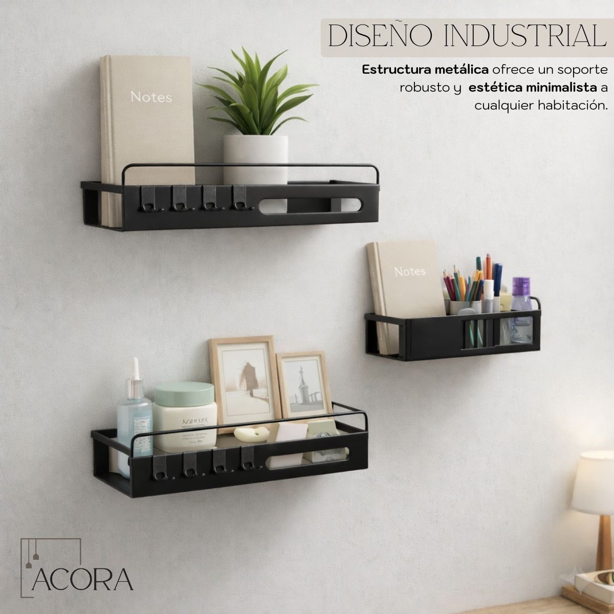 TECH - Organizador De Ducha Acora Estante Baño Repisa X3 Adhesivo