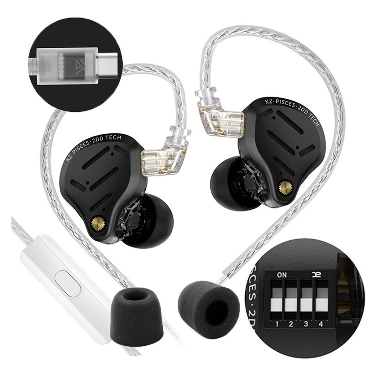 KZ - Audifonos Kz Pisces In-ear Negro Con Micrófono  Usb C