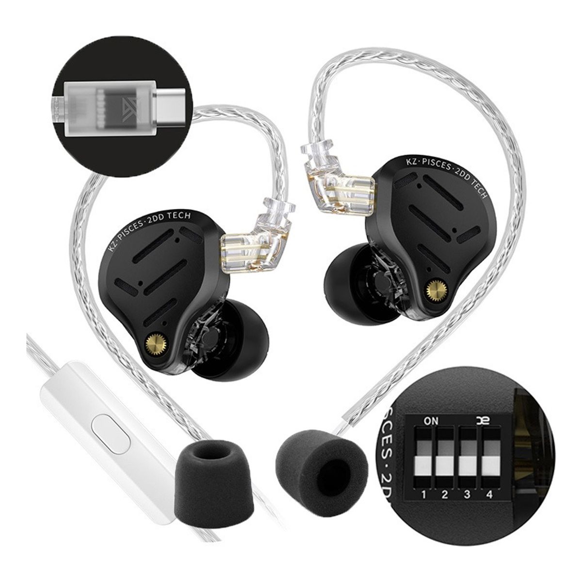 KZ - Audifonos Kz Pisces In-ear Negro Con Micrófono  Usb C