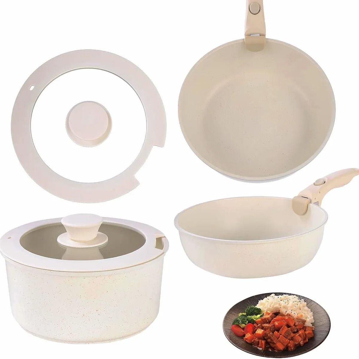 GENERICO - Set Premium de Ollas y Sartén de Granito Antiadherente – 5 Piezas