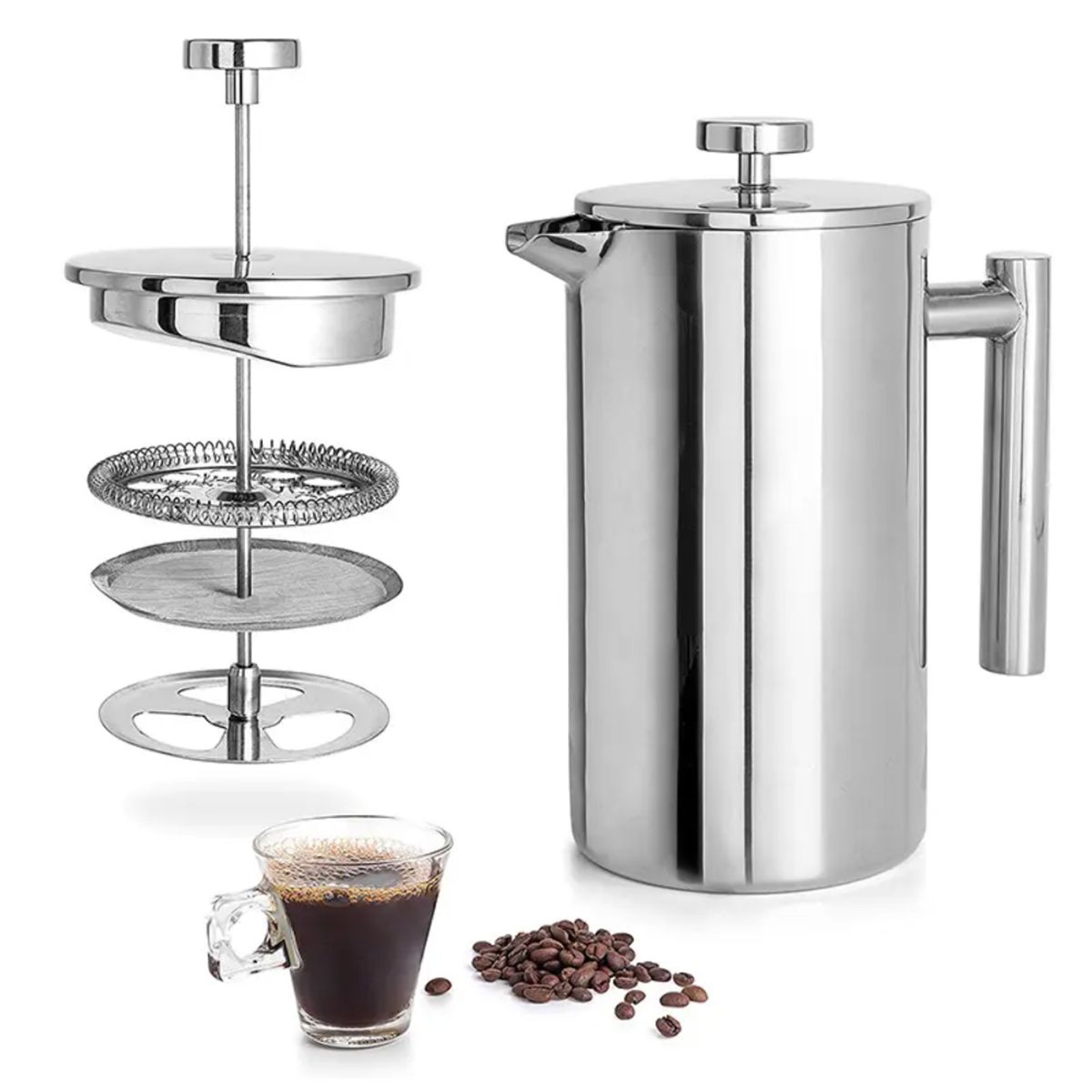TECNOHOGAR JS - Cafetera Prensa Francesa Acero Inoxidable Doble Pared 1000ml