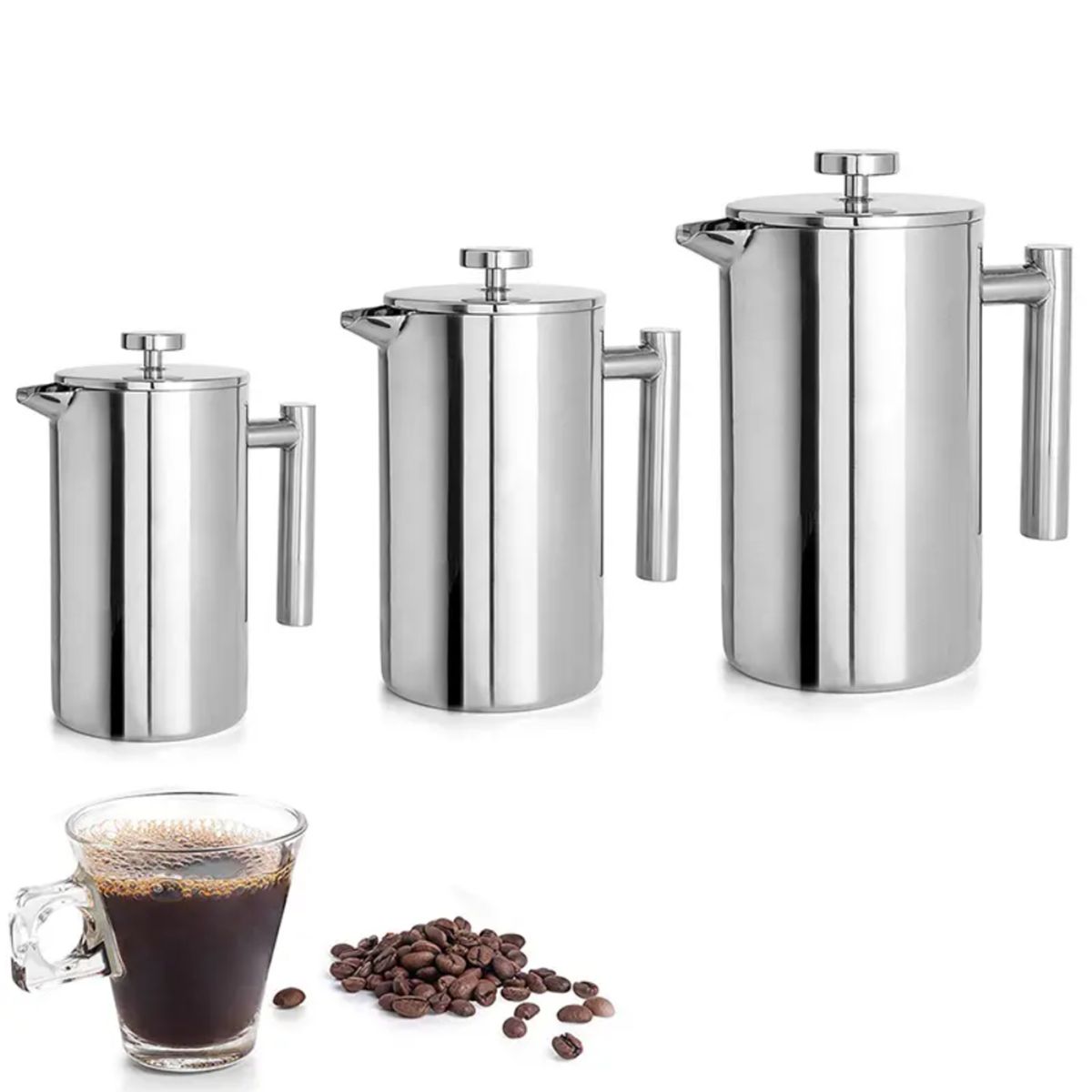 TECNOHOGAR JS - Cafetera Prensa Francesa Acero Inoxidable Doble Pared 1000ml
