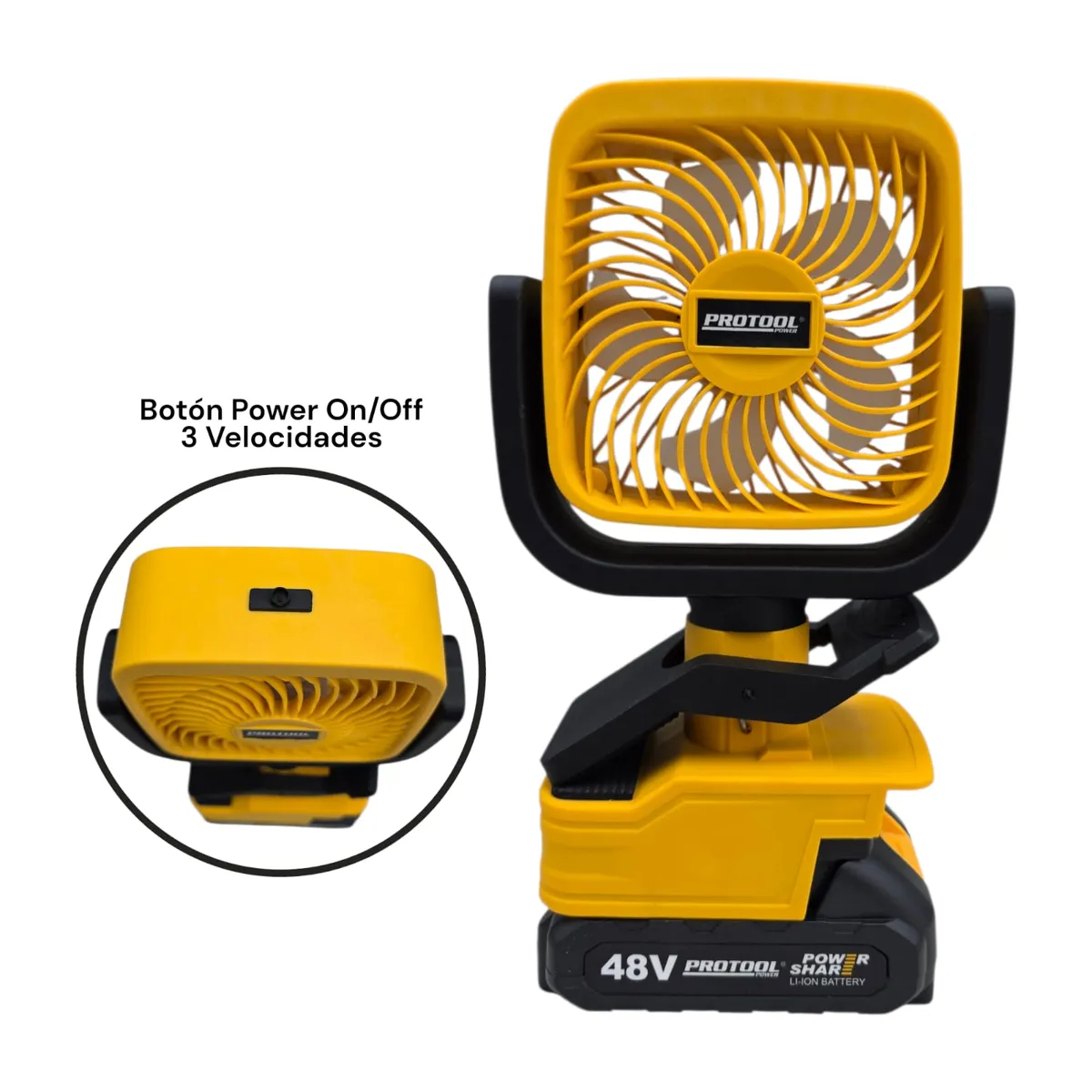 PROTOOL - Ventilador Portátil Recargable 2 Baterías 48v Inalámbrico Amarillo