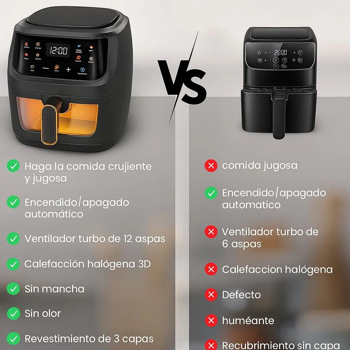 TECNOHOGAR JS - Freidora De Aire 12 Litros Xhome 2400W Pantalla Táctil Digital