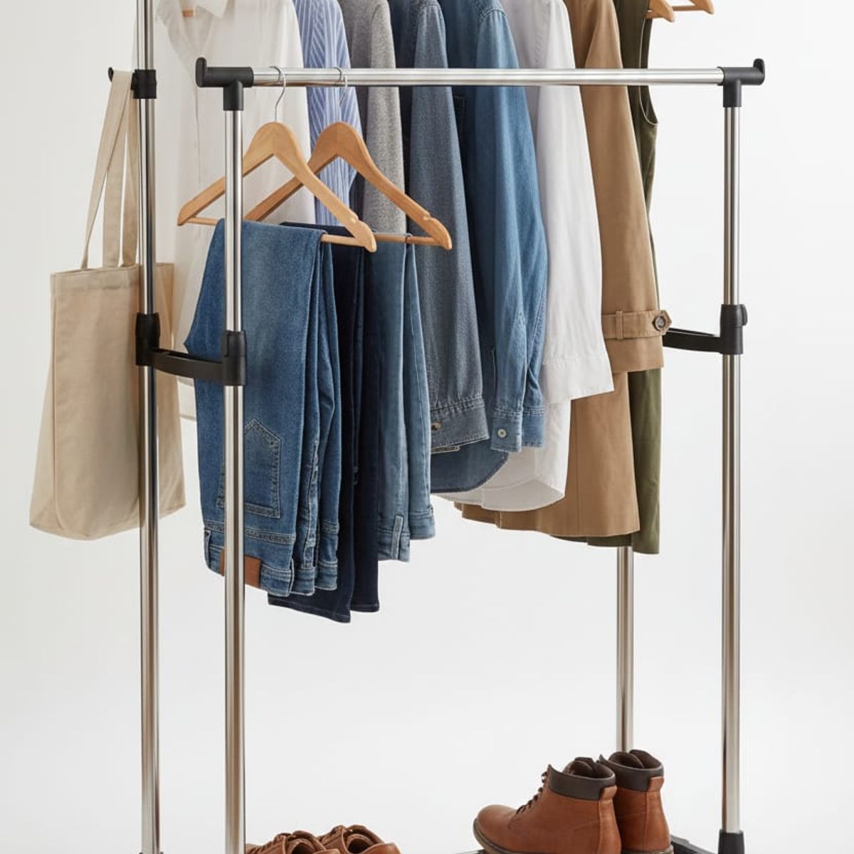 GENERICO - Perchero Doble Barra Con Ruedas Organizador De Ropa Metálico