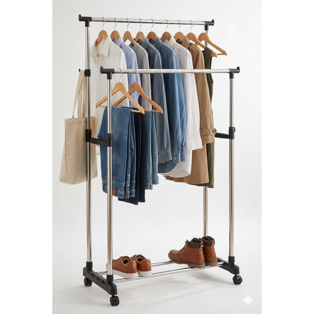 GENERICO - Perchero Doble Barra Con Ruedas Organizador De Ropa Metálico