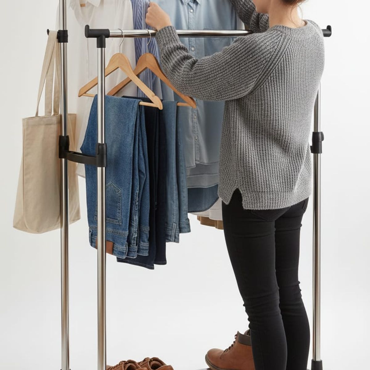 GENERICO - Perchero Doble Barra Con Ruedas Organizador De Ropa Metálico