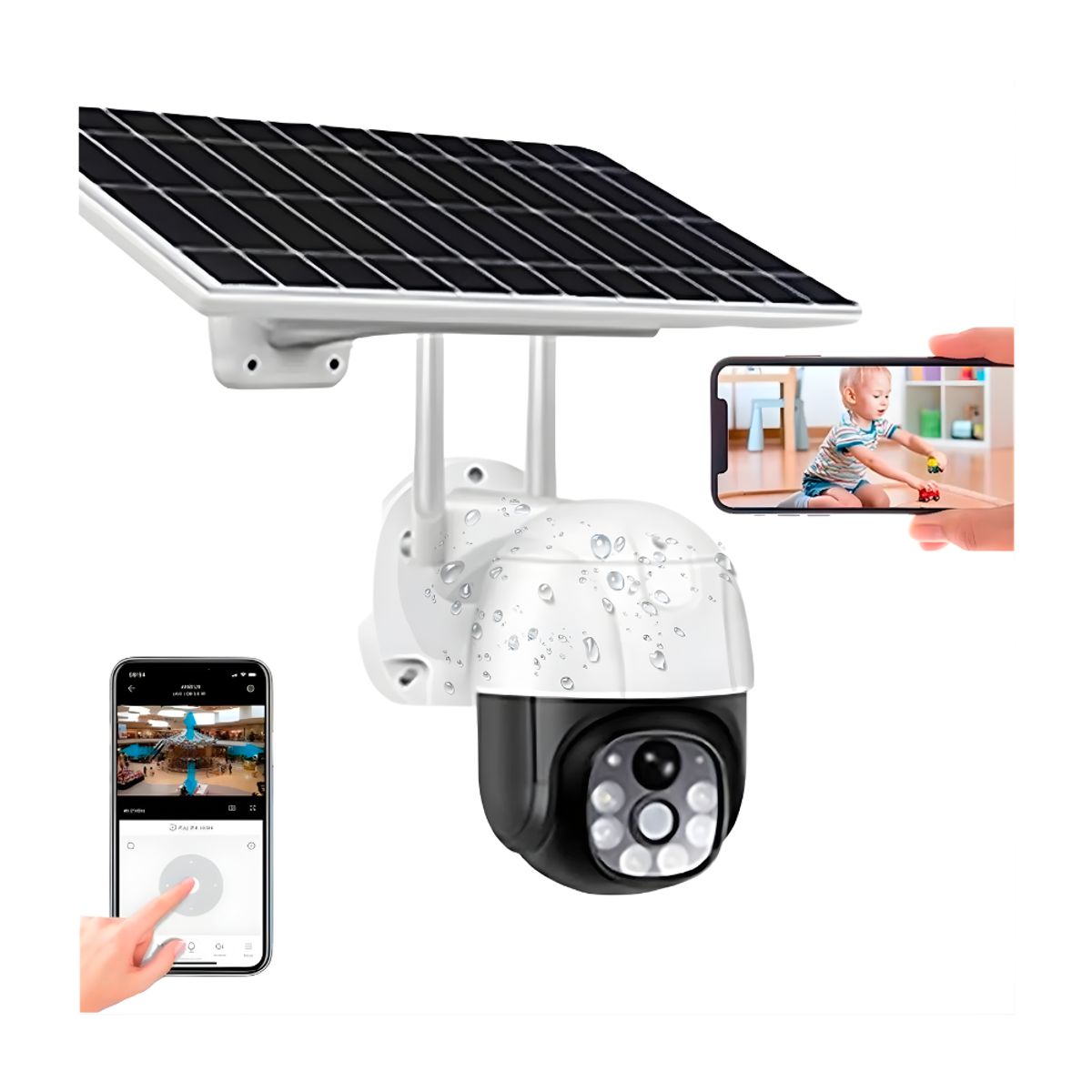 GENERICO - Camara Exterior Doble Lente Panel Solar Simcard 4g Resistente Al Agua