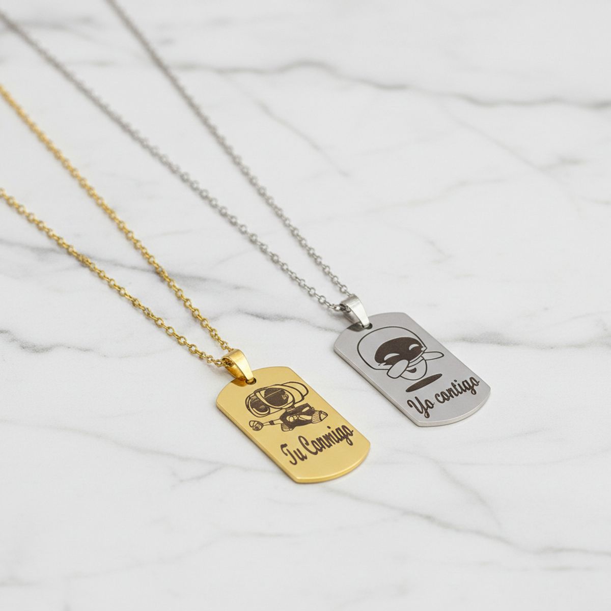 STAINLESS STEEL - Collar Para Pareja De Tu Conmigo Yo Contigo Novios Bicolor Regalo Amor & Amistad + Caja