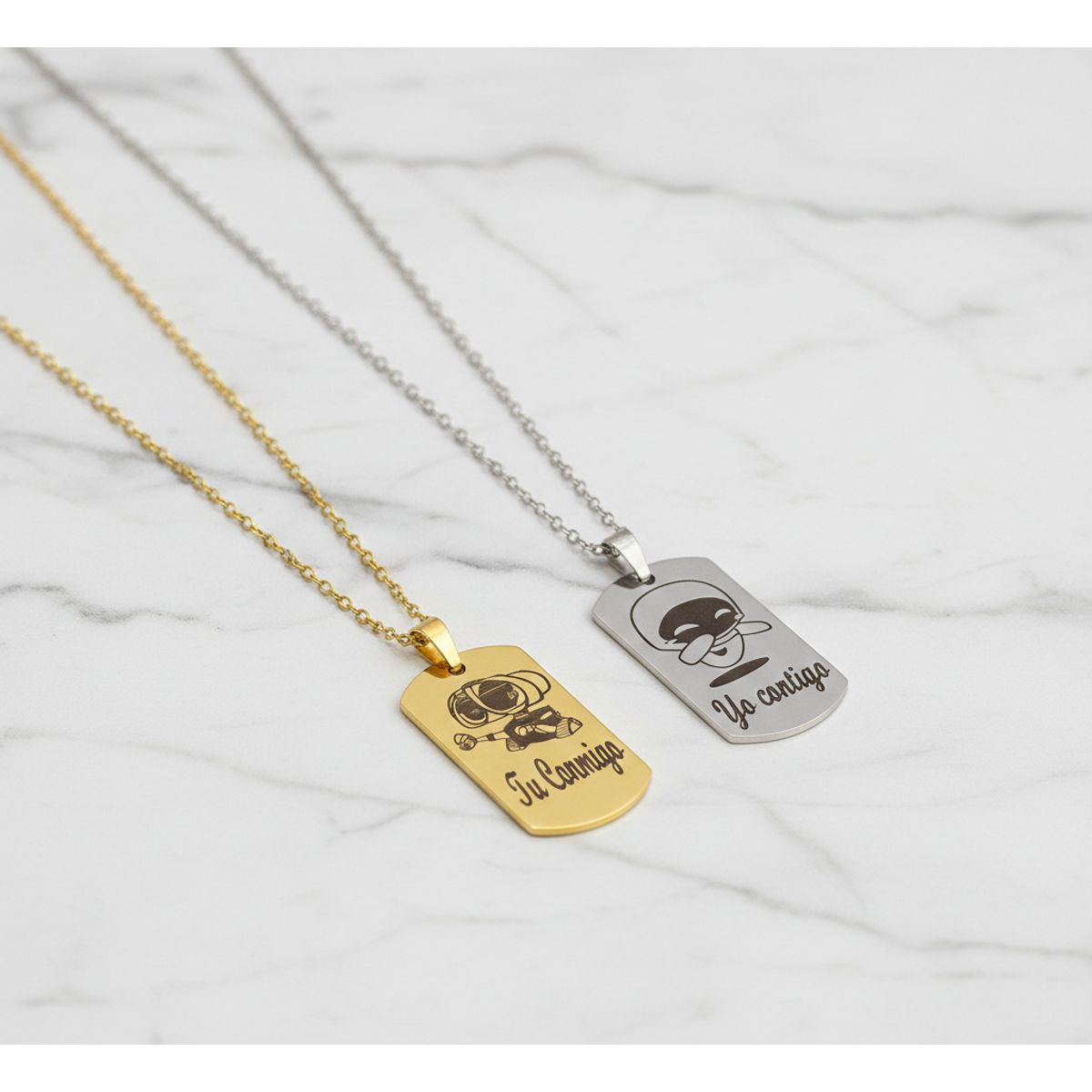 STAINLESS STEEL - Collar Para Pareja De Tu Conmigo Yo Contigo Novios Bicolor Regalo Amor & Amistad + Caja