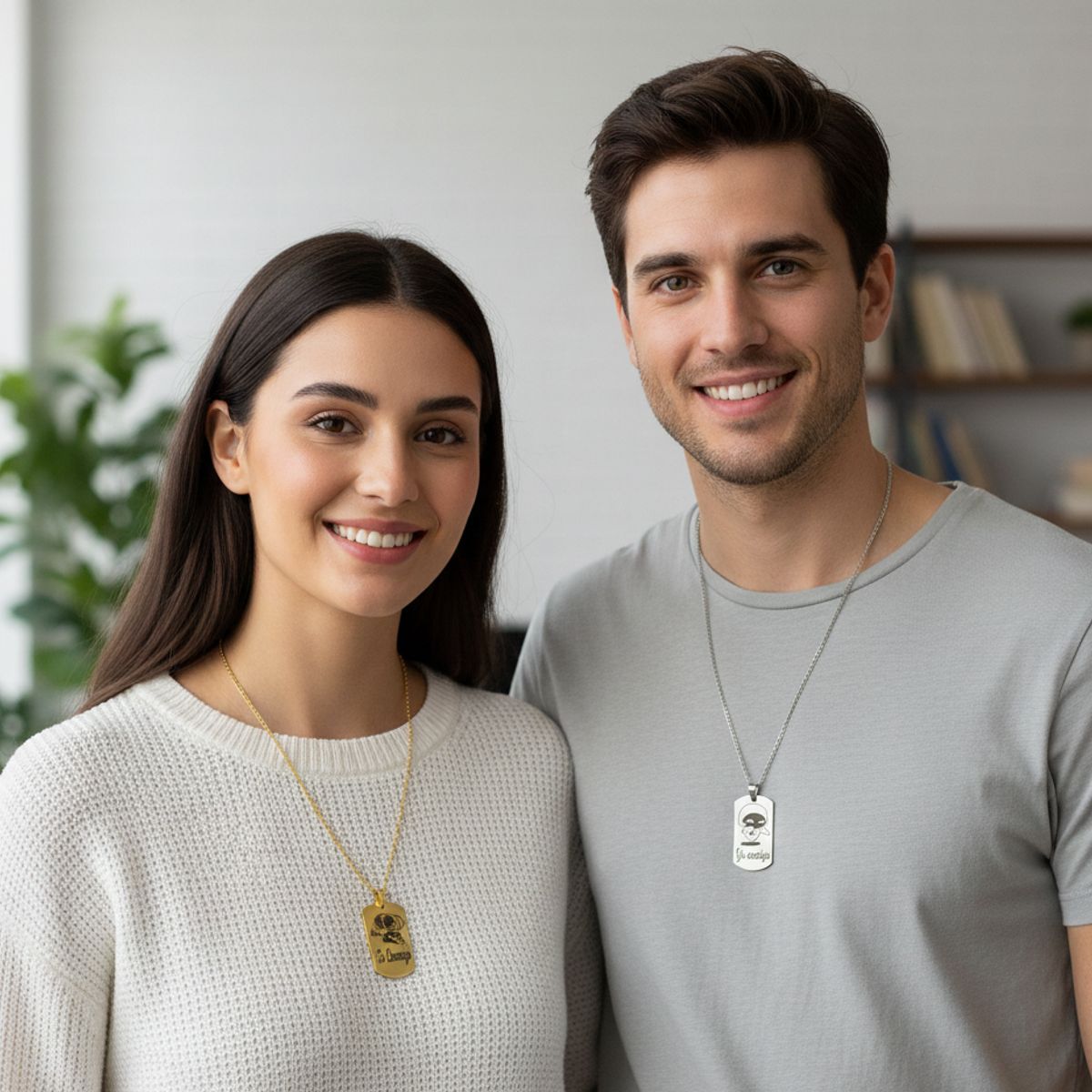 STAINLESS STEEL - Collar Para Pareja De Tu Conmigo Yo Contigo Novios Bicolor Regalo Amor & Amistad + Caja