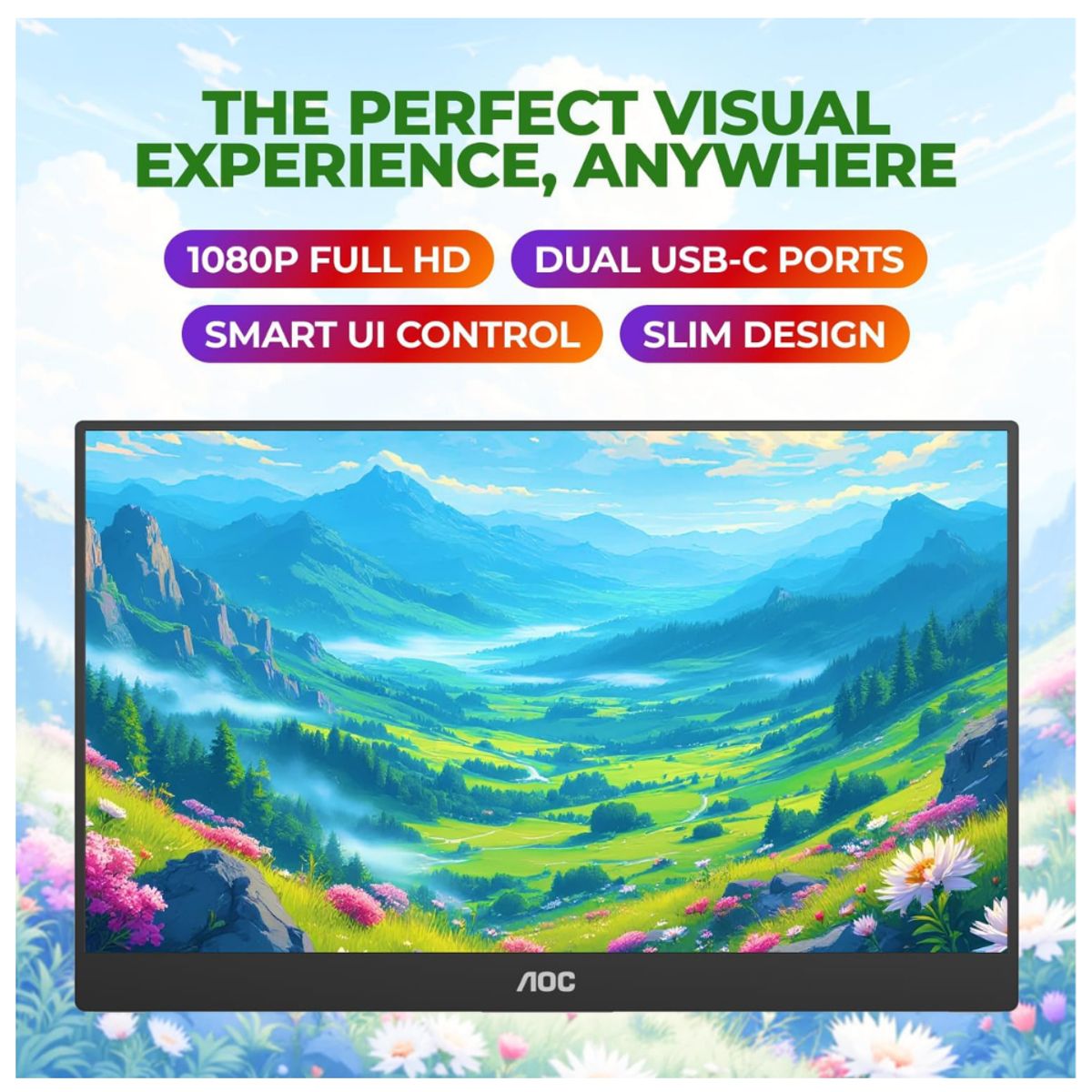AOC - Monitor Portatil Usb C Hdmi Con Soporte Pantalla Slim Viajes