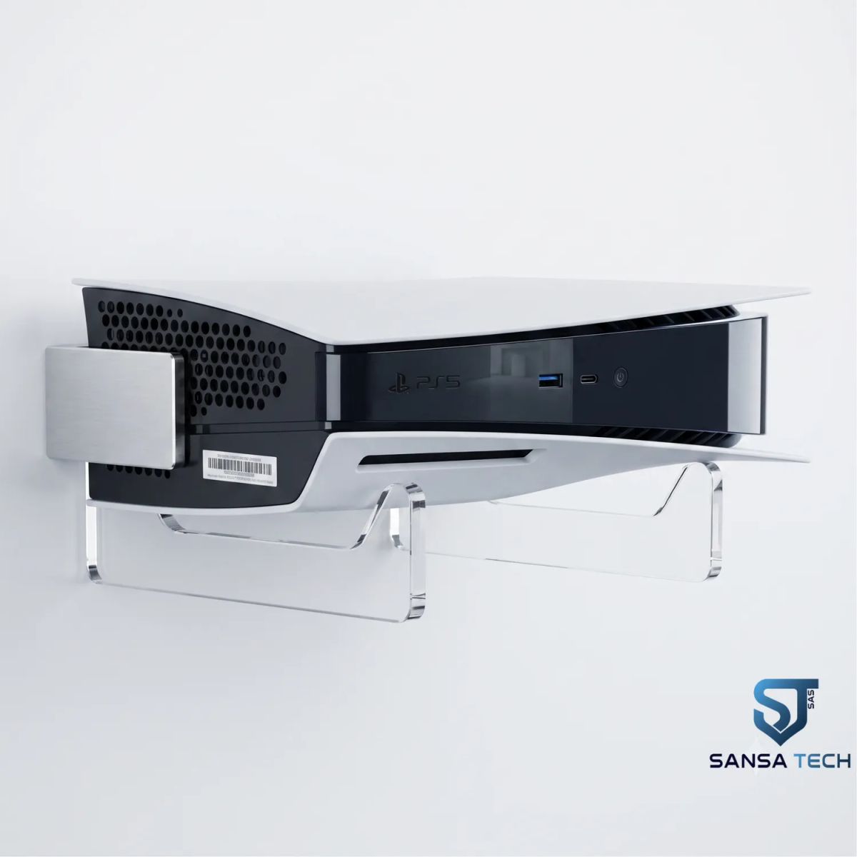 HANGERTECH - Soporte  Pared HangerTech Compatible con Consolas PS5 Fat / Slim+Soporte X 2 Controles Transparente