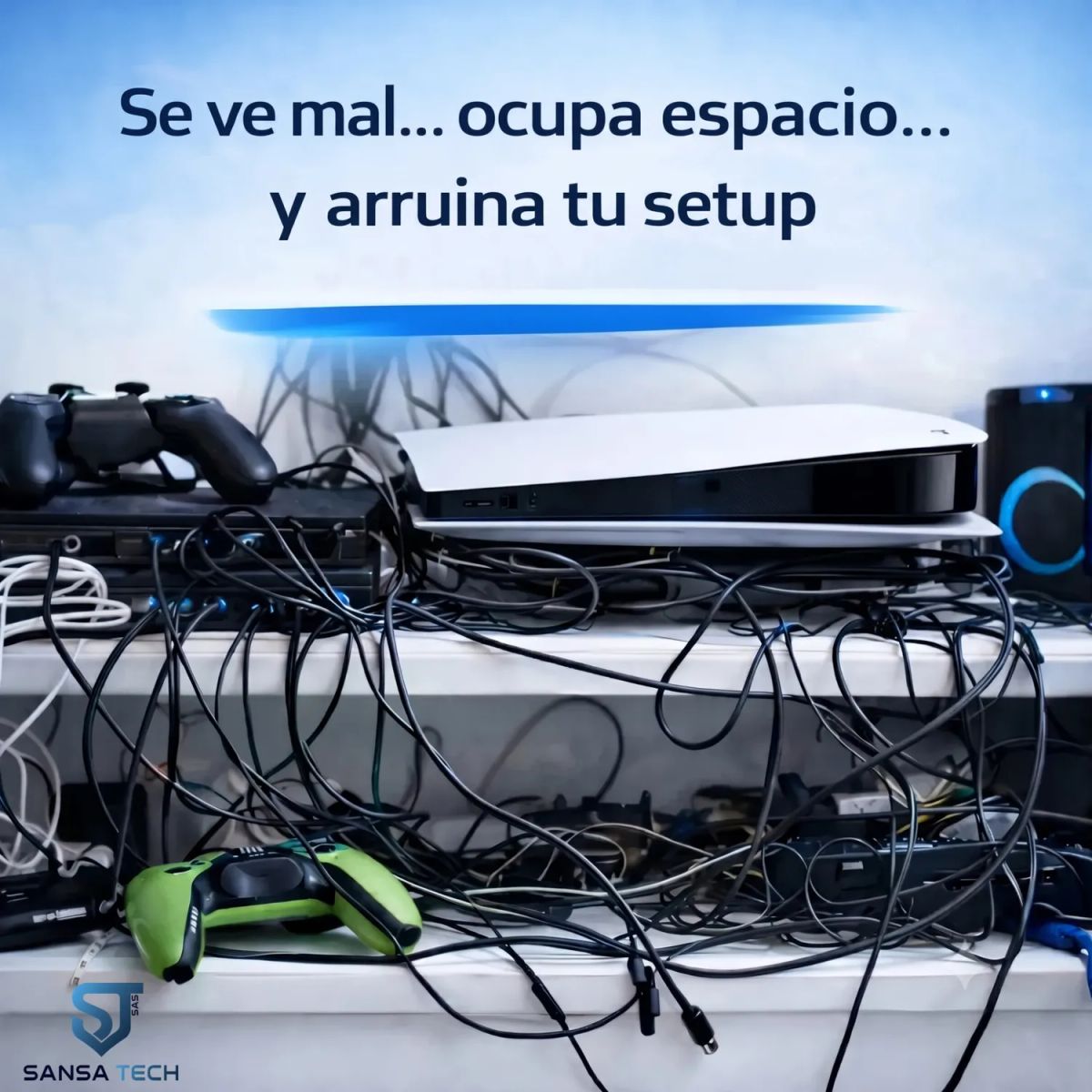 HANGERTECH - Soporte  Pared HangerTech Compatible con Consolas PS5 Fat / Slim+Soporte X 2 Controles Transparente