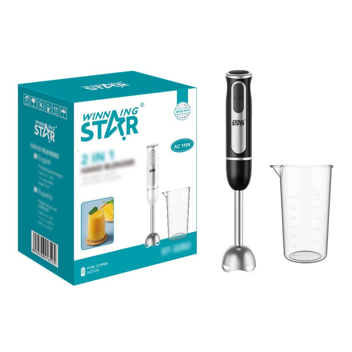 GENERICO - Batidora De Mano Eléctrica 2 Velocidades Vaso de 600ml Winning Star