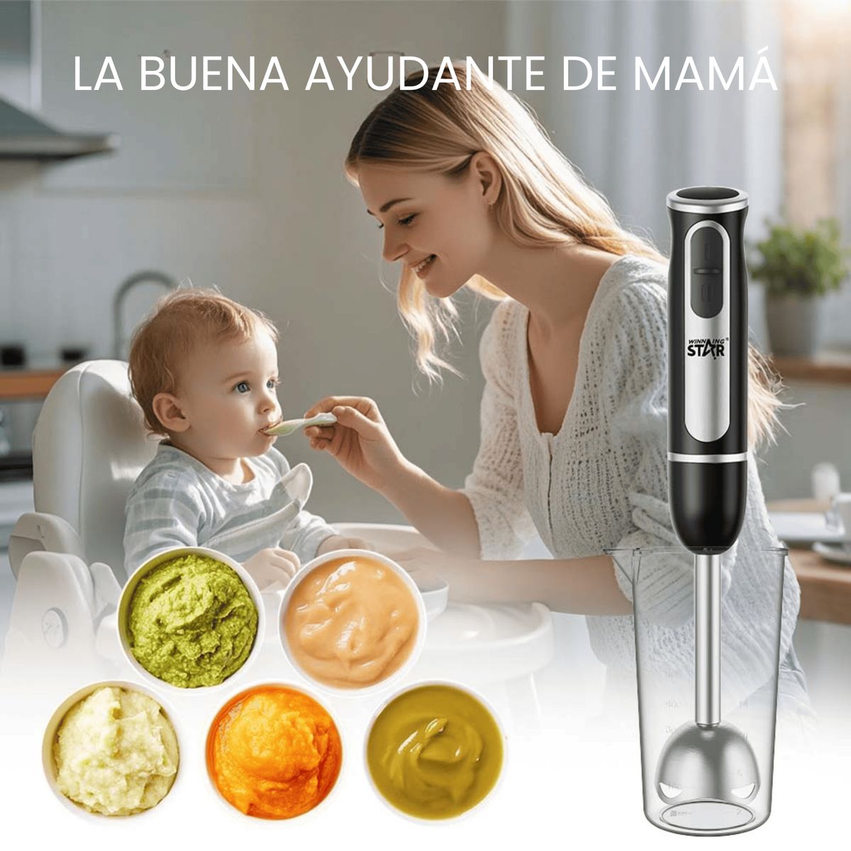 GENERICO - Batidora De Mano Eléctrica 2 Velocidades Vaso de 600ml Winning Star