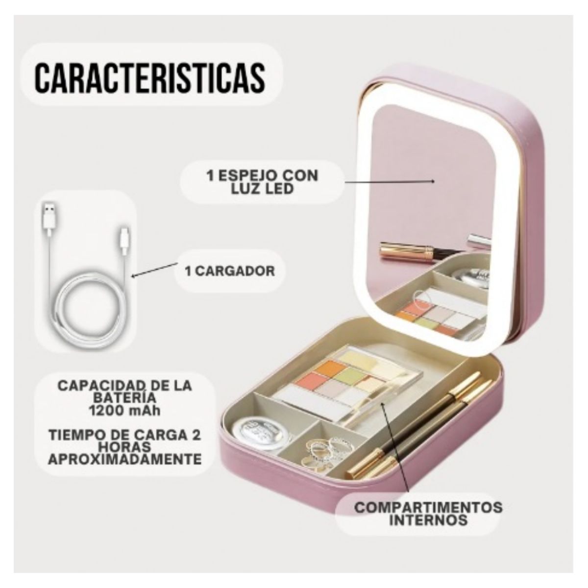 GENERICO - Espejo Organizador Cosmetiquera Con Luz Led Estuche