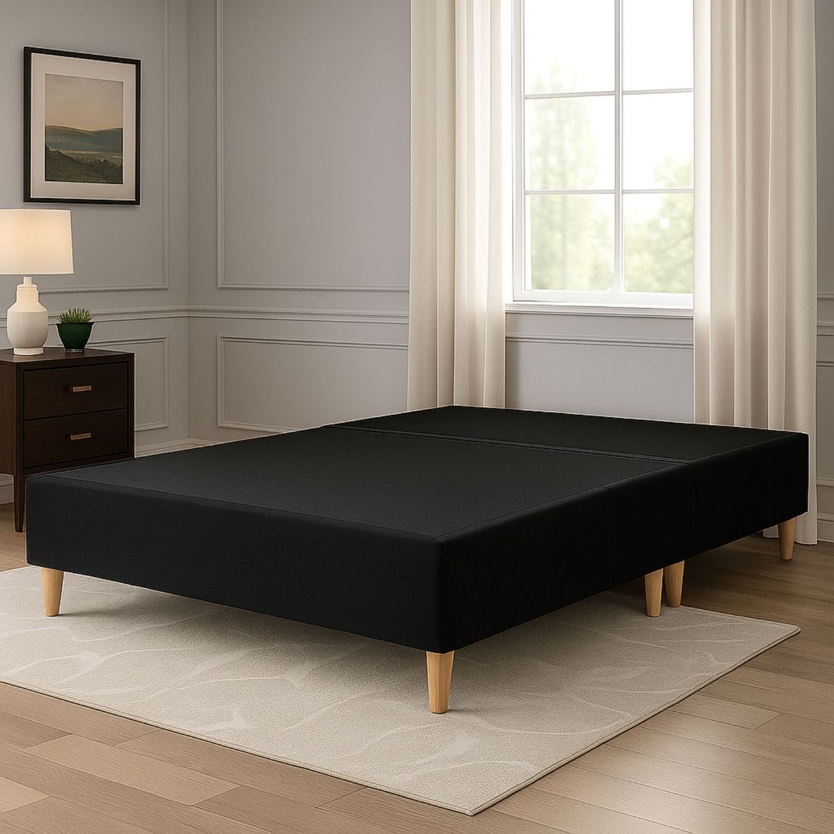 DORMIPUFF - Base Cama Doble 140cm Negro Pata Madera Dormipuff