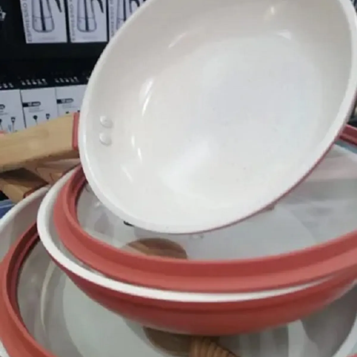 HOMEDETAIL - Juego Sartenes En Ceramica Granito Antiadherente X3 Con Tapa naranja