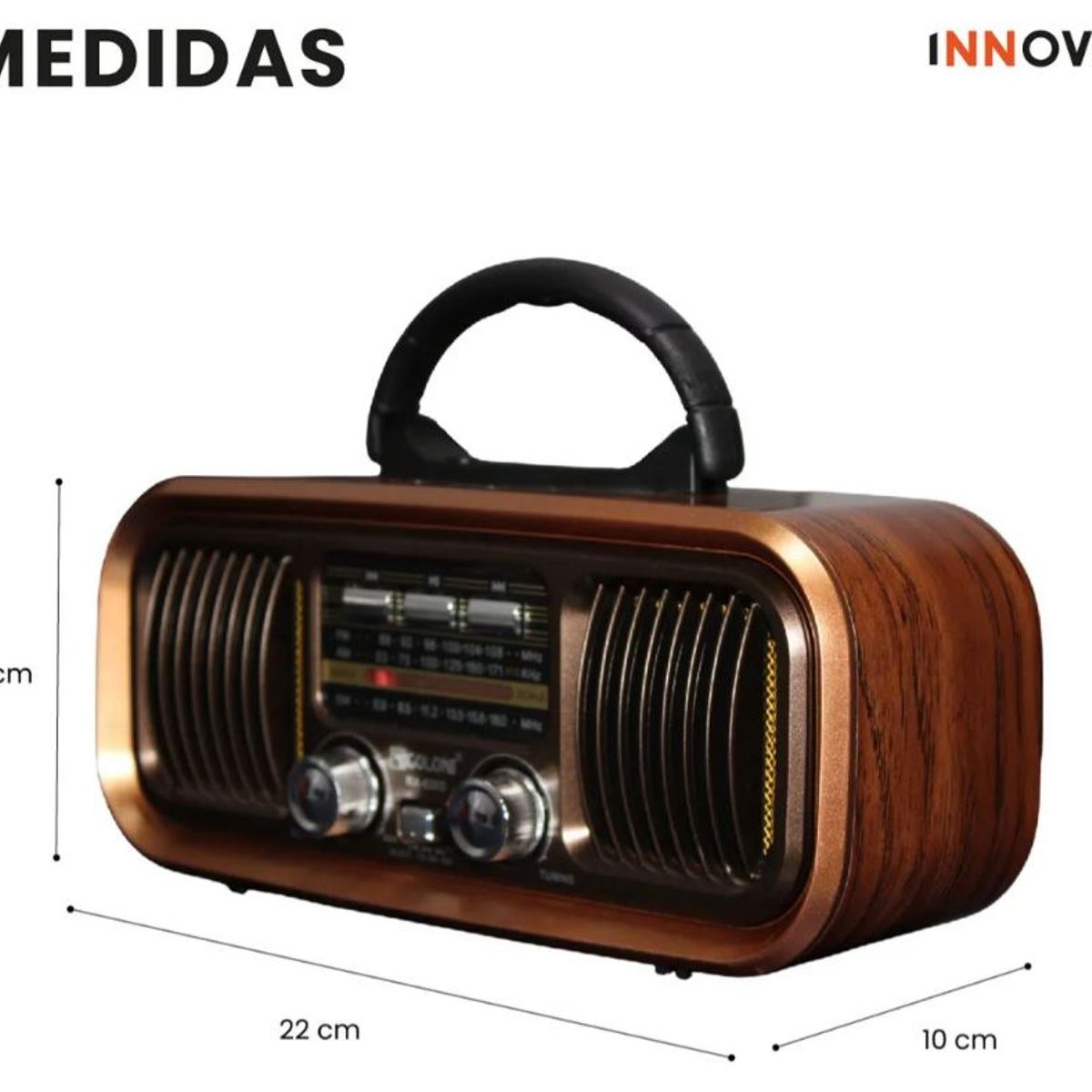 INNOVA - Radio Vintage Retro Bluetooth Am Fm Sw Solar Recargable Rx-826 Café Café