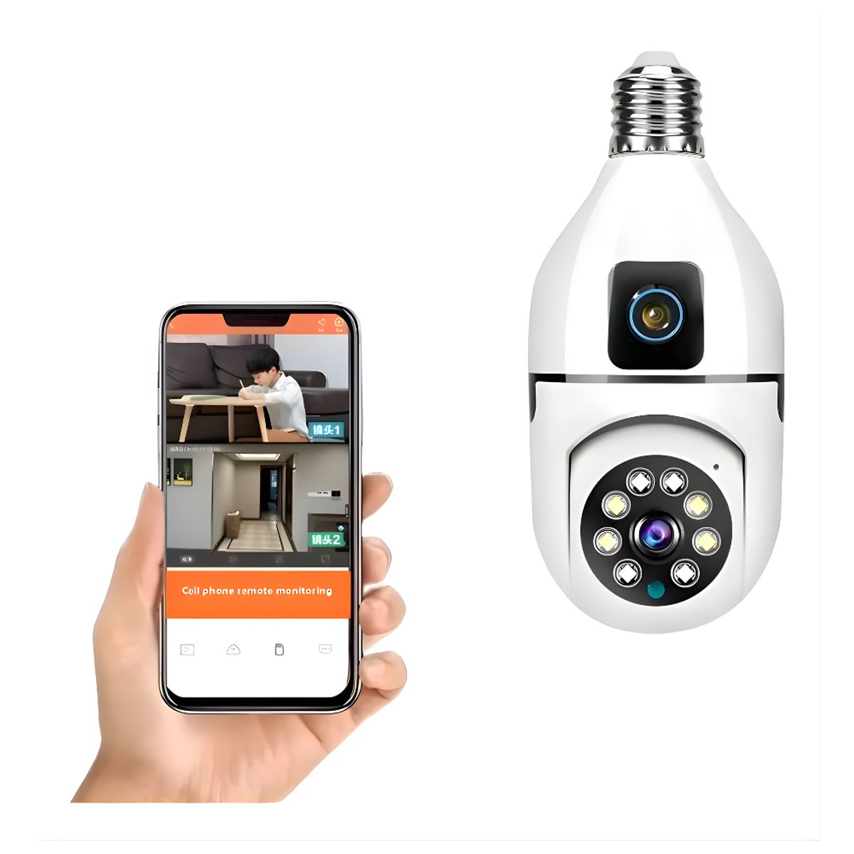 GENERICO - Camara De Seguridad Doble Lente Tipo Bombillo Wifi V380 Pro