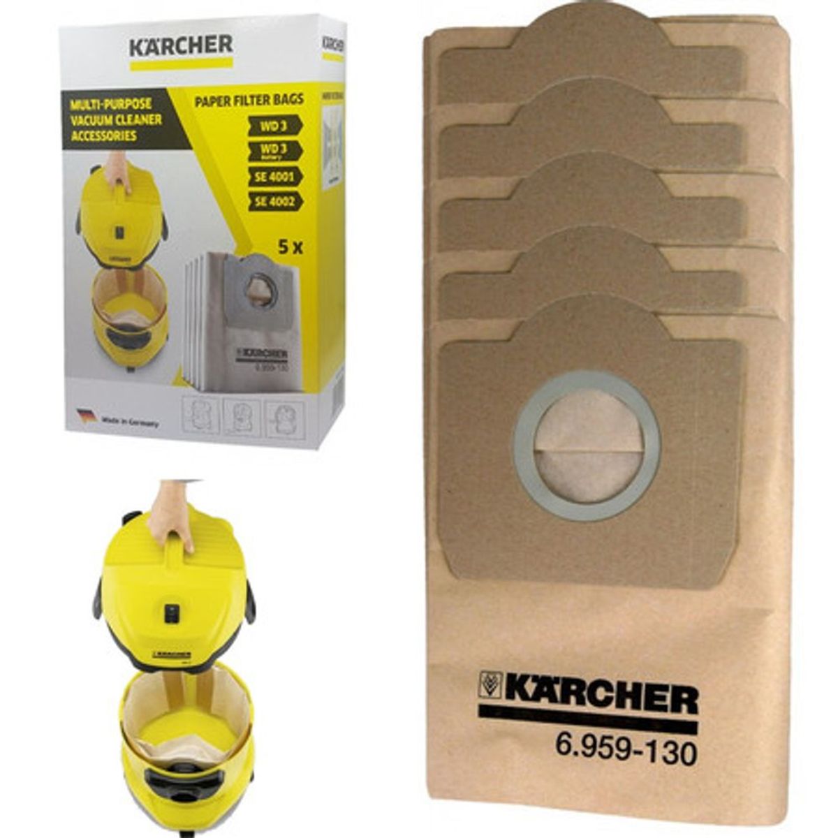 KARCHER - Bolsas Para Aspiradora Karcher Wd1 Wd3 X 5 Und
