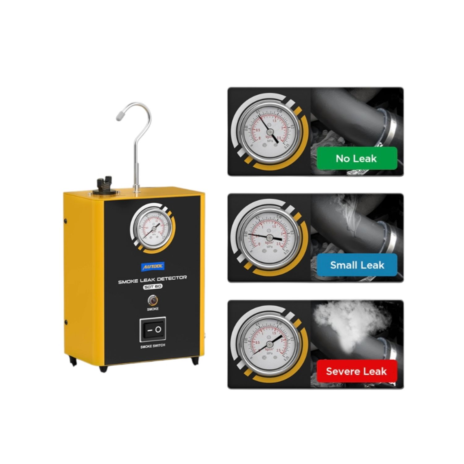 Máquina de humo automotriz con bomba de aire incorporada, detector de fugas de humo de 12V CC para sistema de tuberías, fugas de combustible, probador de diagnóstico de fugas para todos