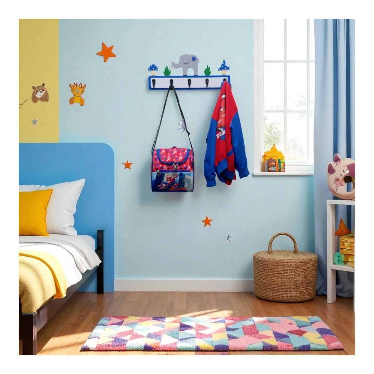 GENERICO - Perchero De Pared En Madera Para Niño Decoración Infantil Color Blanco Con Azu