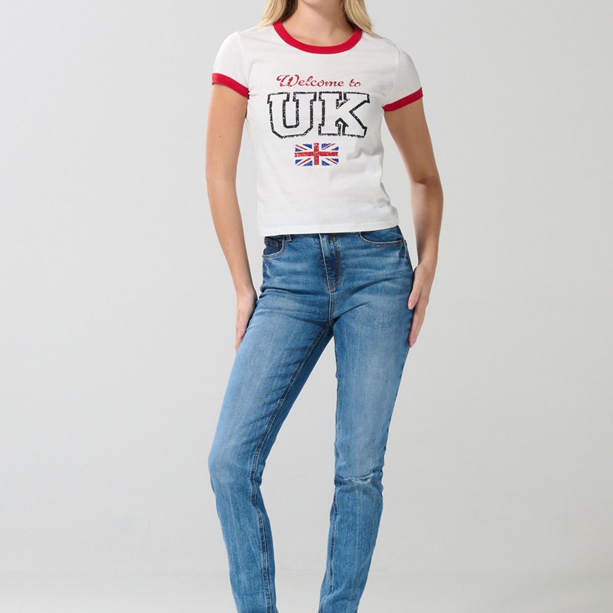 KOAJ - KOAJ Jean tiro alto jegging azul claro con roto Mujer