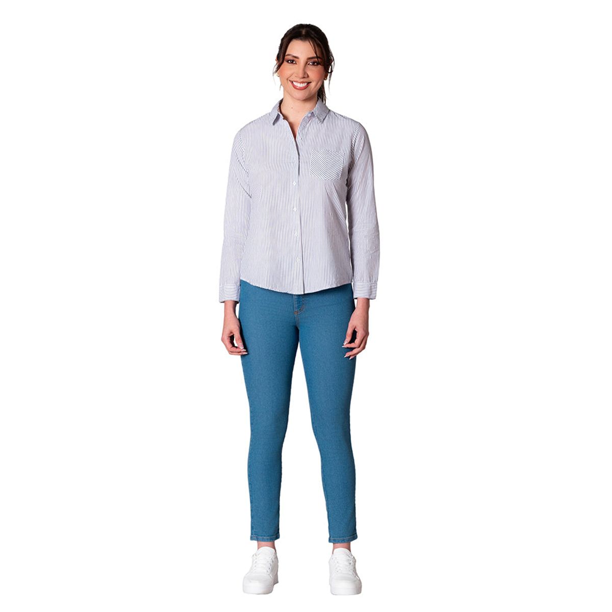 LEC LEE - Blusa Cuello Camisero para Mujer Lec Lee Azul/L