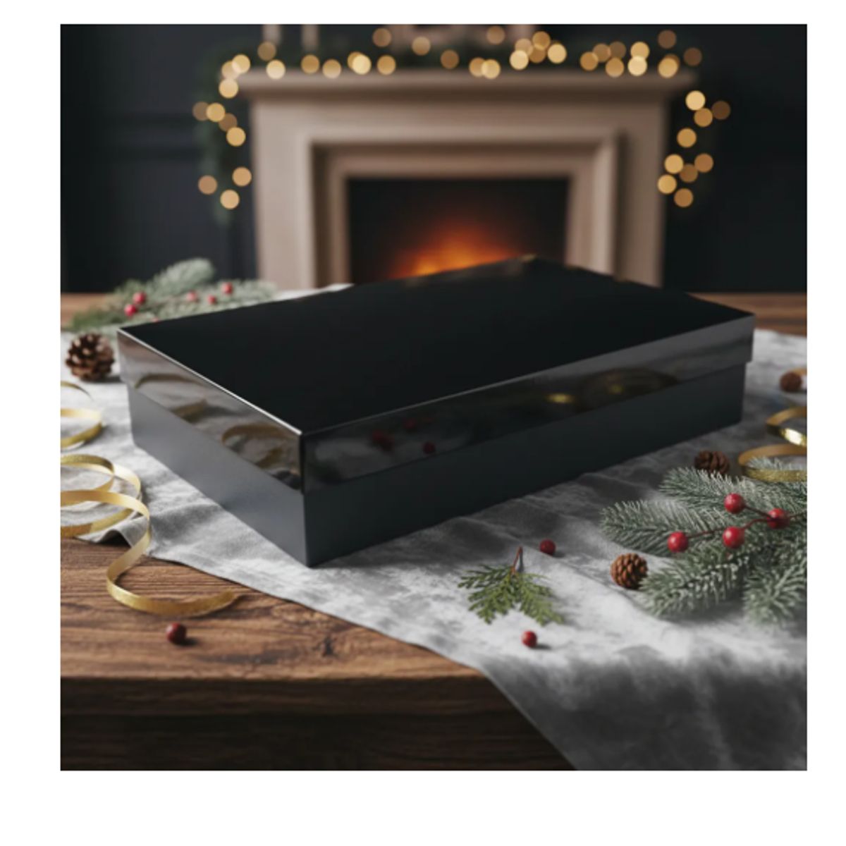 GENERICO - Caja De Regalo Metalizada Con Tapa Elegante 30 Cm Negro
