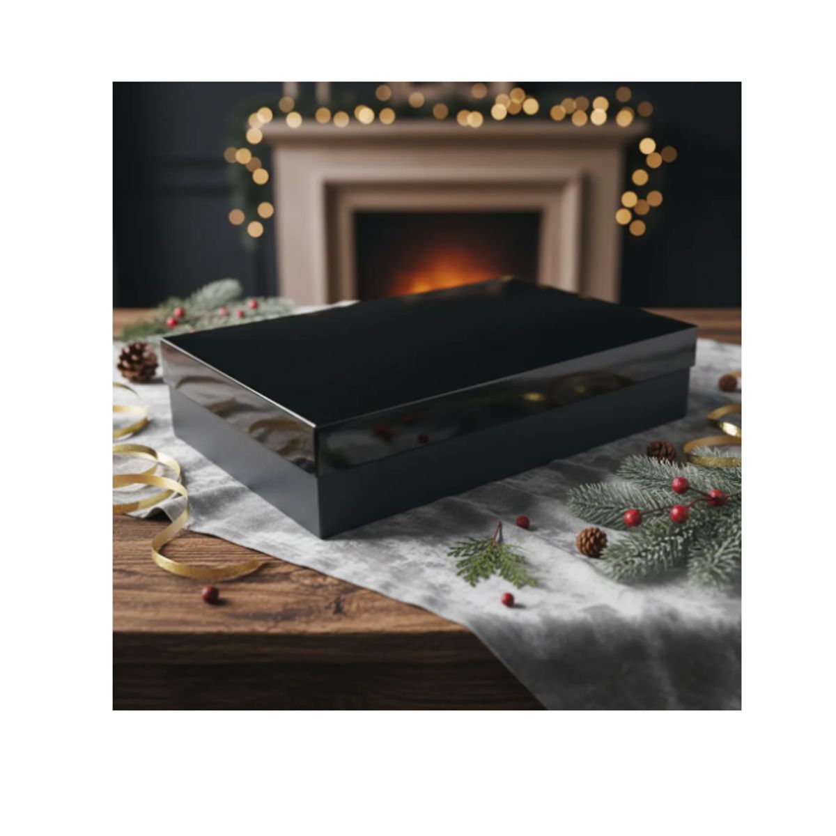 GENERICO - Caja De Regalo Metalizada Con Tapa Elegante 30 Cm Negro