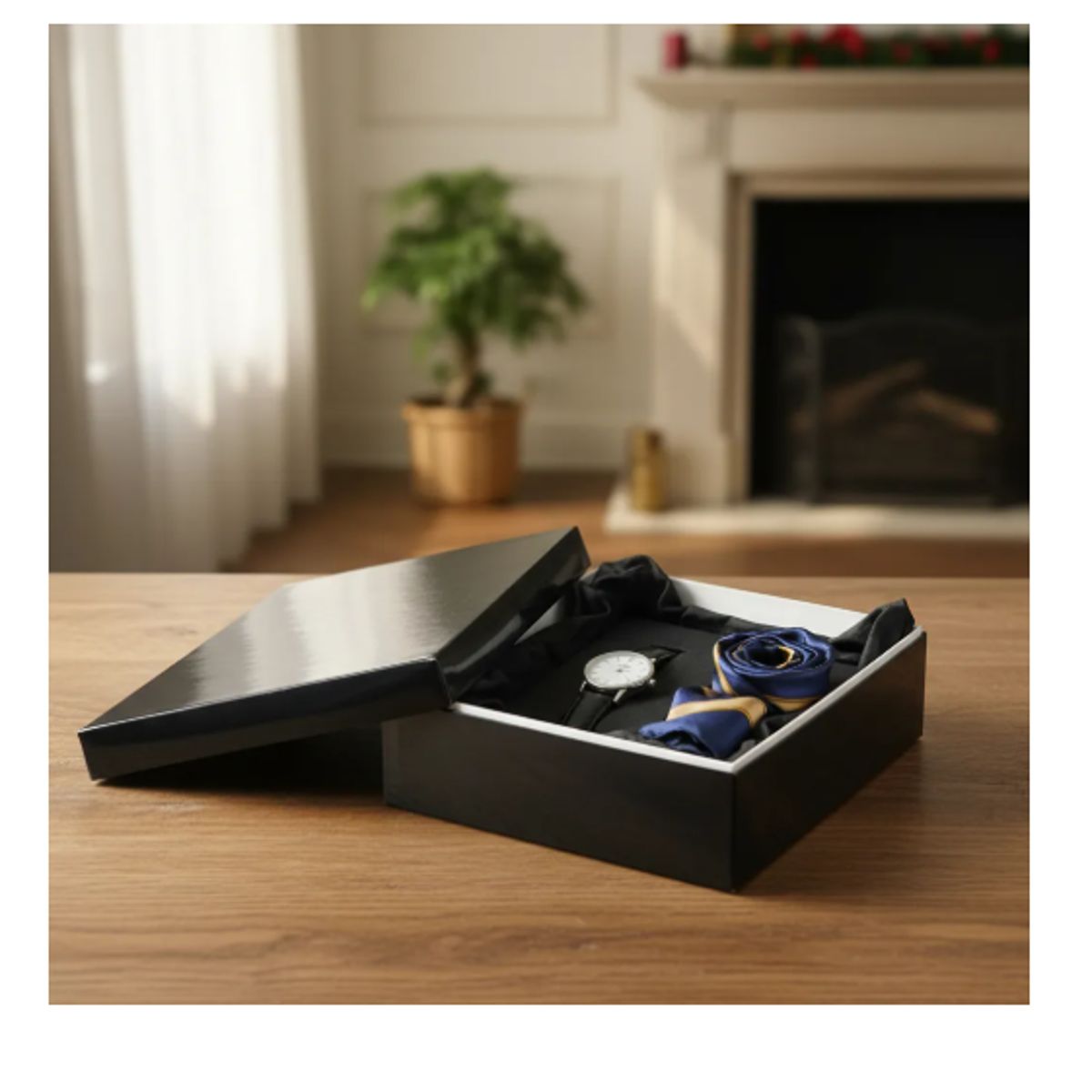 GENERICO - Caja De Regalo Metalizada Con Tapa Elegante 30 Cm Negro