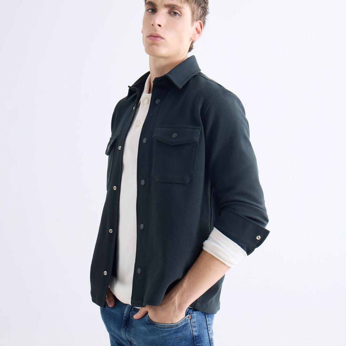 SEVEN SEVEN - Sobrecamisa Con Bolsillos Frontales  Para Hombre Verde Seven Seven