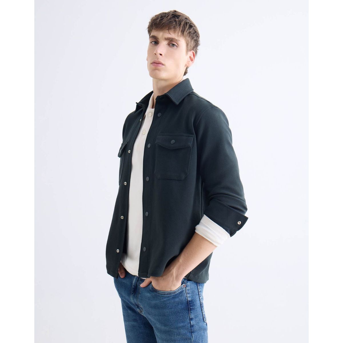 SEVEN SEVEN - Sobrecamisa Con Bolsillos Frontales  Para Hombre Verde Seven Seven