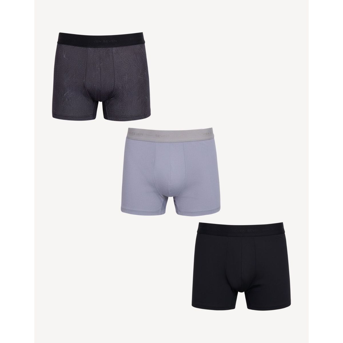 SEVEN SEVEN - Pack X3 De Boxers Medios Texturizados  Para Hombre Gris Seven Seven
