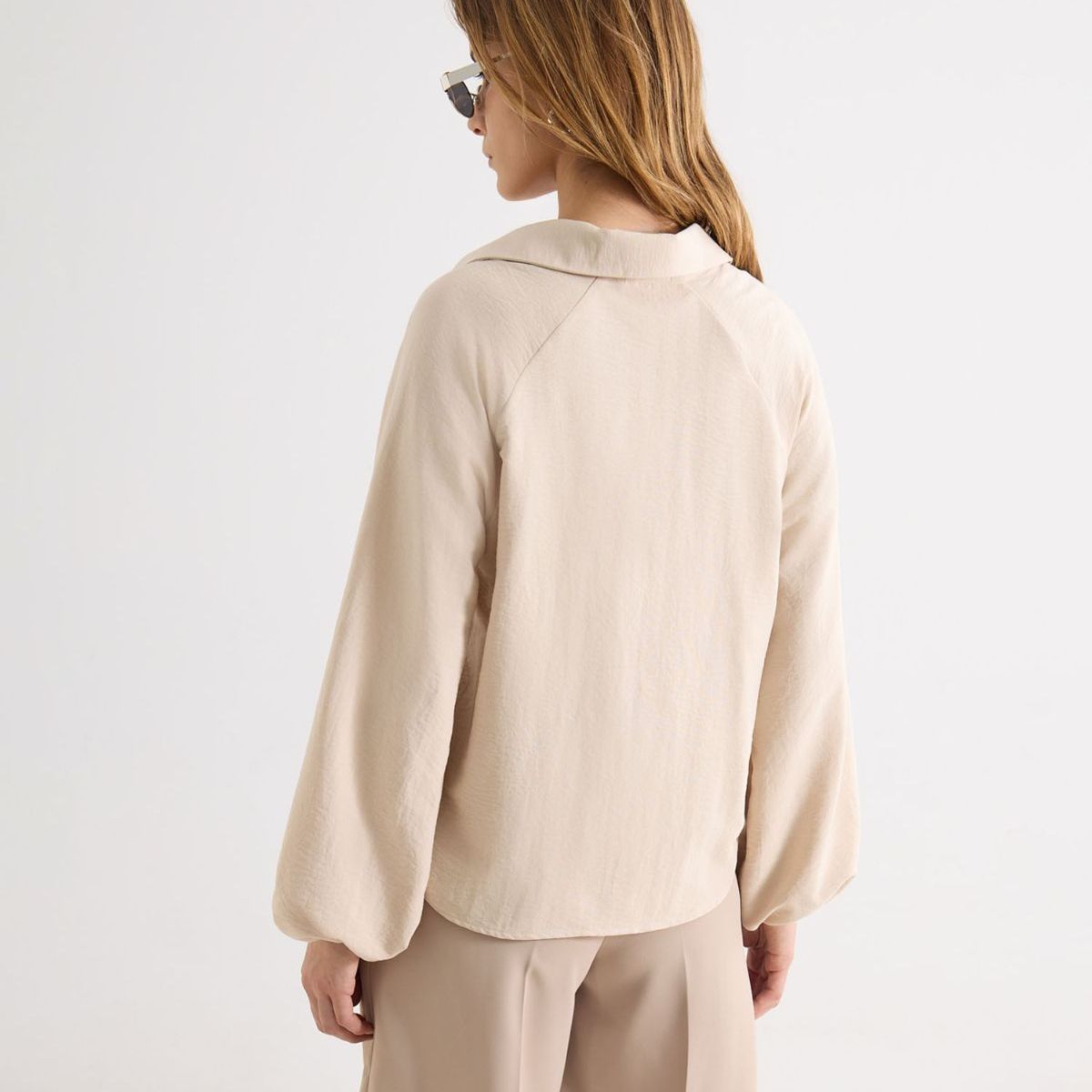 SEVEN SEVEN - Camisa Oversize Cuello Abierto  Para Mujer Beige Seven Seven