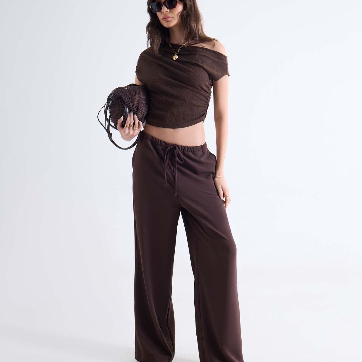 SEVEN SEVEN - Pantalón Tiro Medio Con Cordón  Para Mujer Café Seven Seven