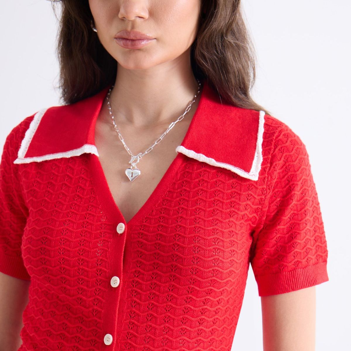 SEVEN SEVEN - Camiseta Tejida Con Cuello Tipo Polo  Para Mujer Rojo Seven Seven