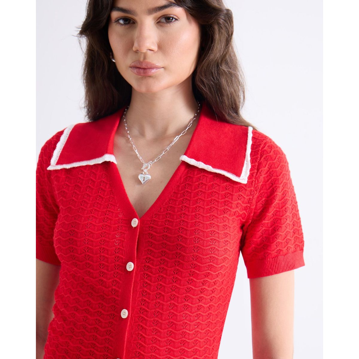 SEVEN SEVEN - Camiseta Tejida Con Cuello Tipo Polo  Para Mujer Rojo Seven Seven