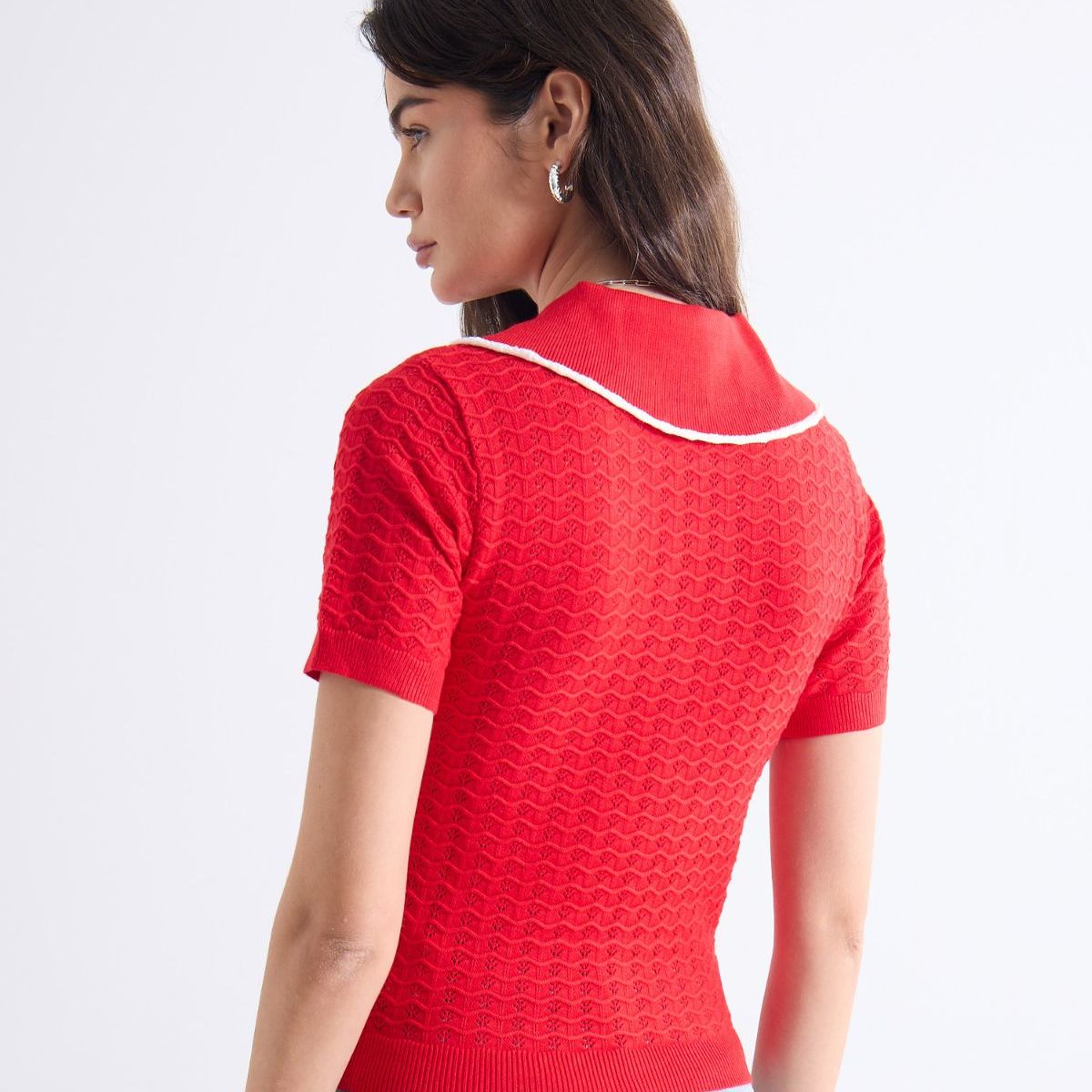 SEVEN SEVEN - Camiseta Tejida Con Cuello Tipo Polo  Para Mujer Rojo Seven Seven