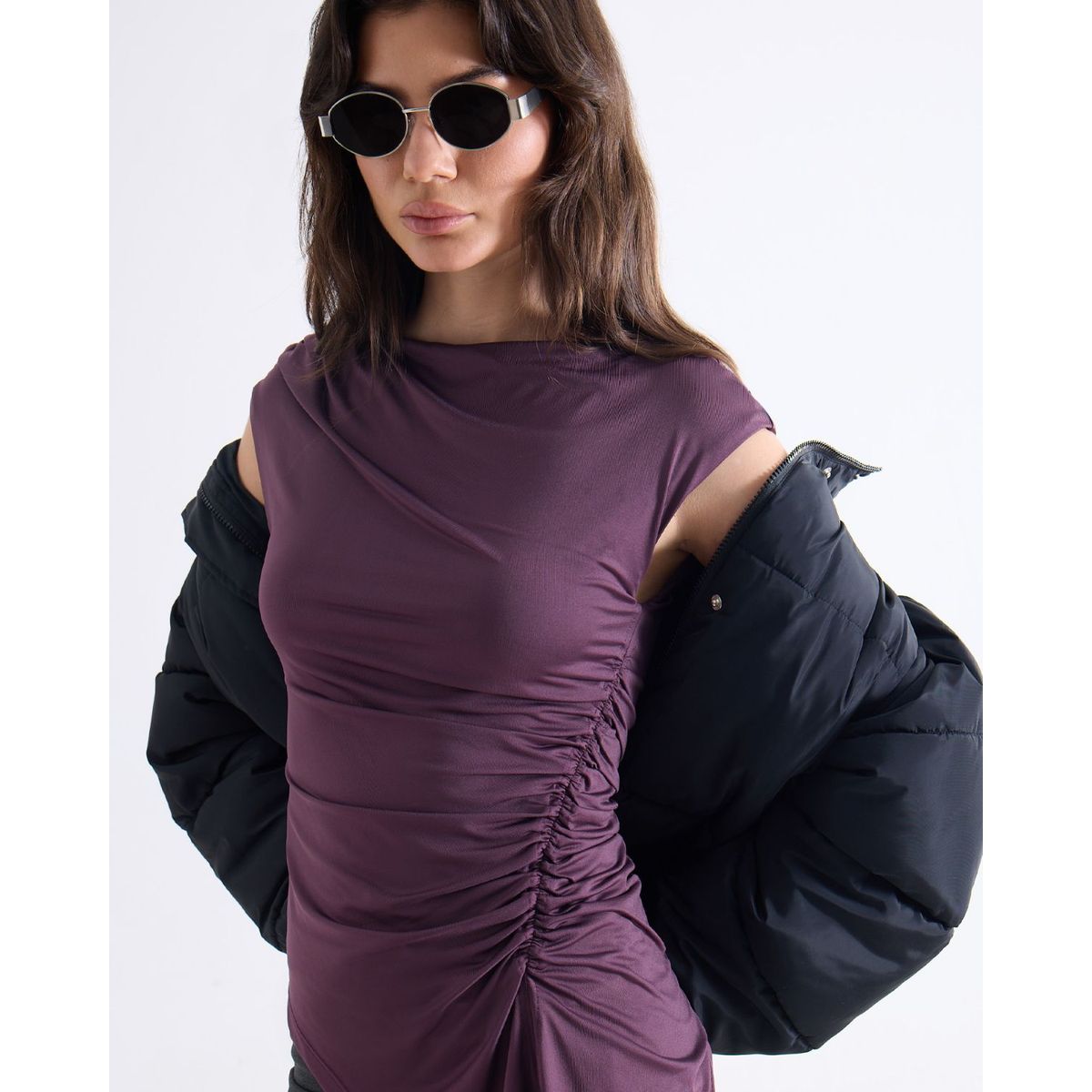 SEVEN SEVEN - Camiseta Con Drapeado Lateral  Para Mujer Morado Seven Seven