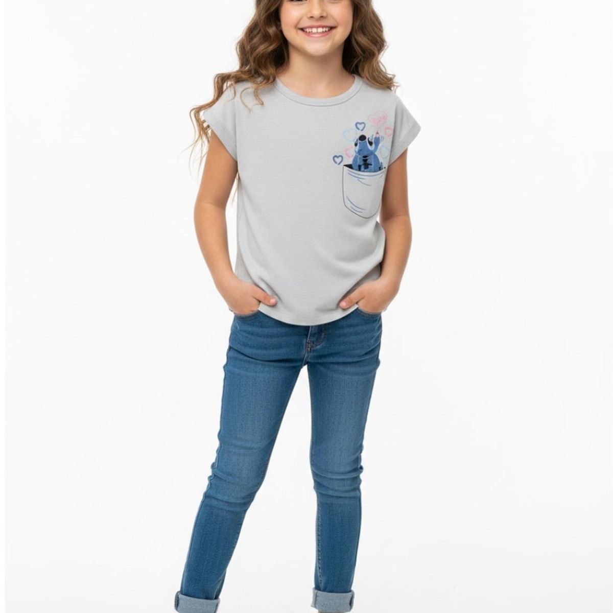 BIGBOYS - Camiseta Stitch Gris Niña