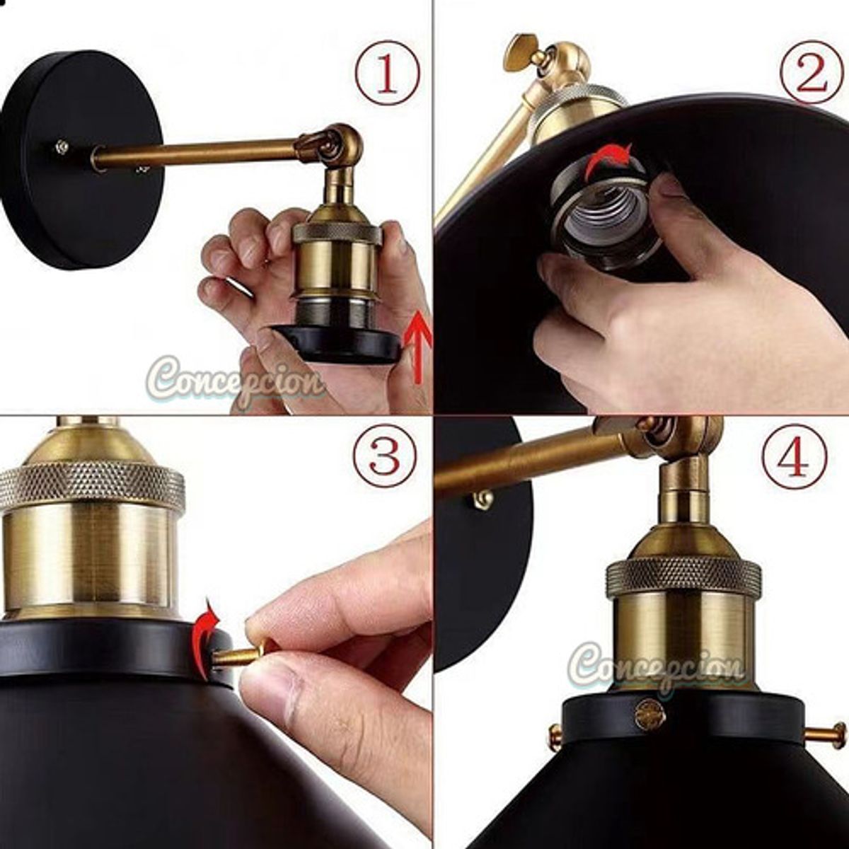 ILUMINATA - Aplique de Pared Decorativo Industrial Retro Negro Mate E27 Interior